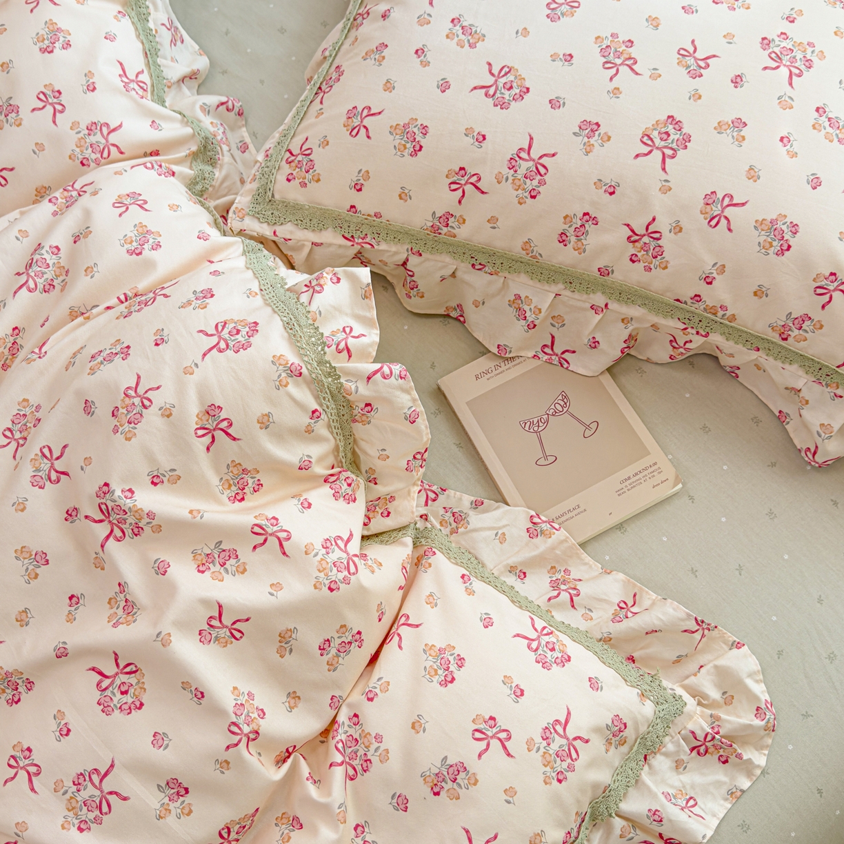 91家纺网 家纺一手货源 找家纺 眠屿家纺 2026新款40支全棉纯棉小清新法式花边款四件套 法式花园