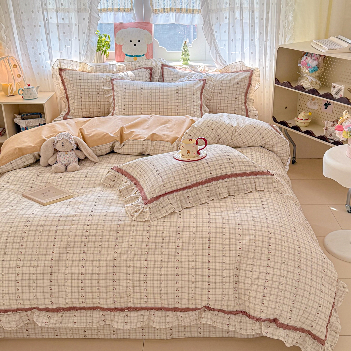 91家纺网 家纺一手货源 找家纺 眠屿家纺 2026新款40支全棉纯棉小清新法式花边款四件套 幽韵飘香