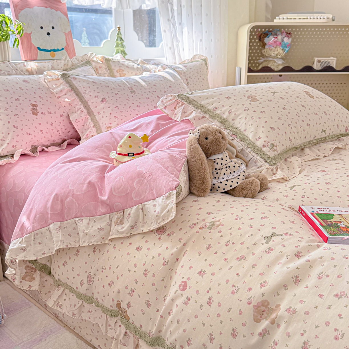 眠屿家纺 2026新款40支全棉纯棉小清新法式花边款四件套 花意阑珊