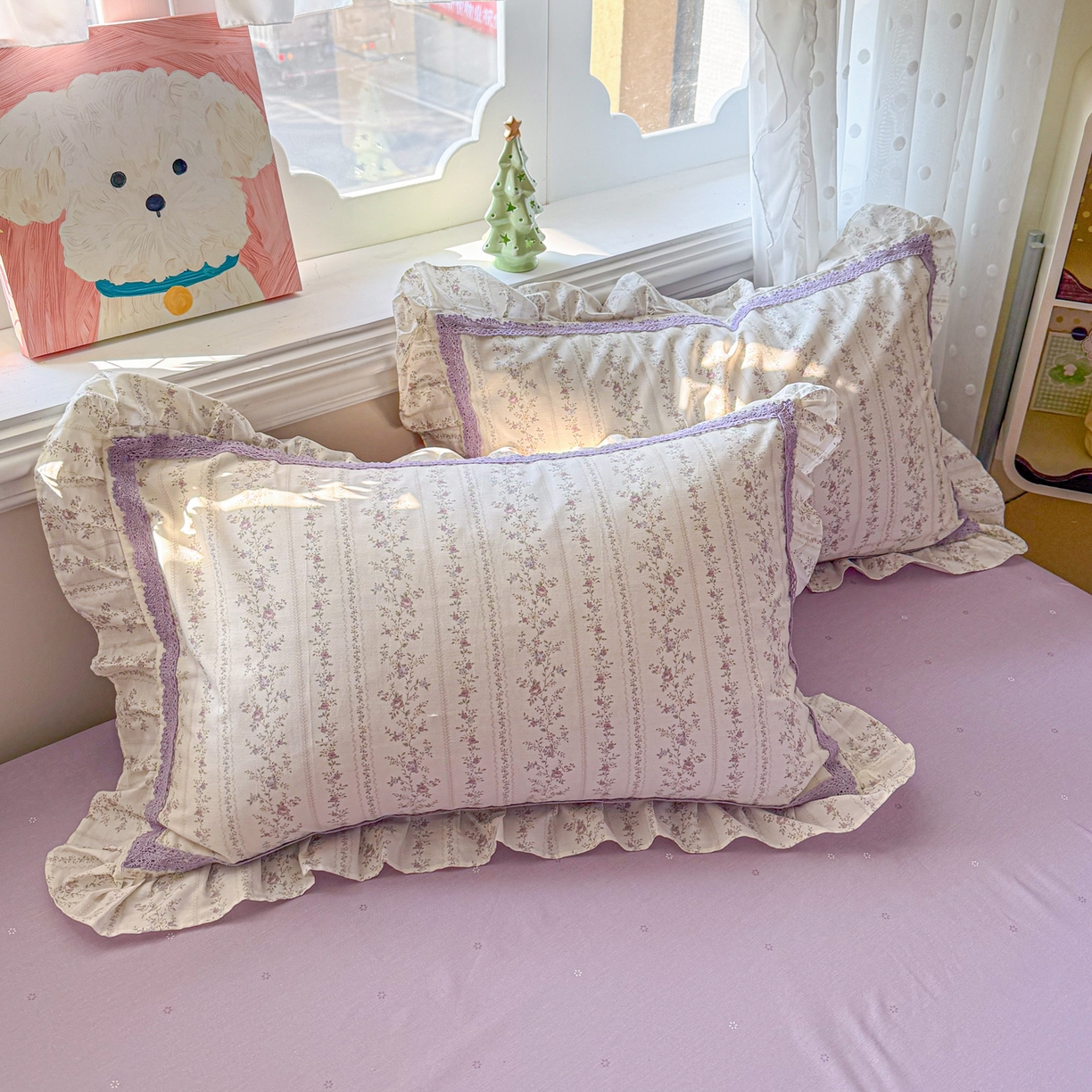 91家纺网 家纺一手货源 找家纺 眠屿家纺 2026新款40支全棉纯棉小清新法式花边款四件套 伊人飘香