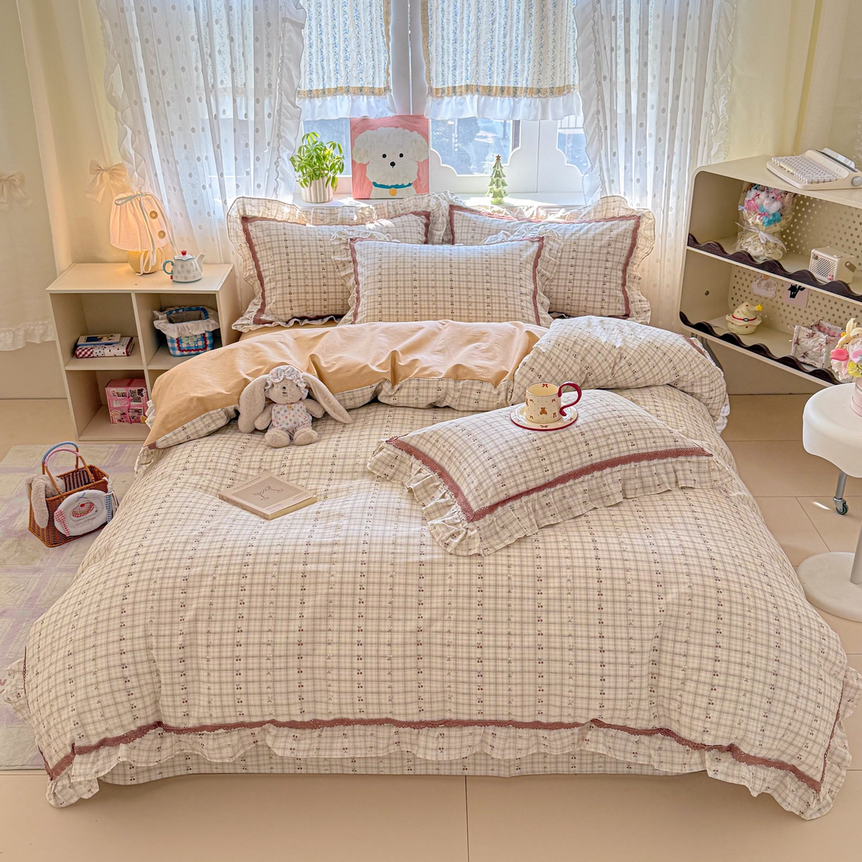 91家纺网 家纺一手货源 找家纺 眠屿家纺 2026新款40支全棉纯棉小清新法式花边款四件套 幽韵飘香