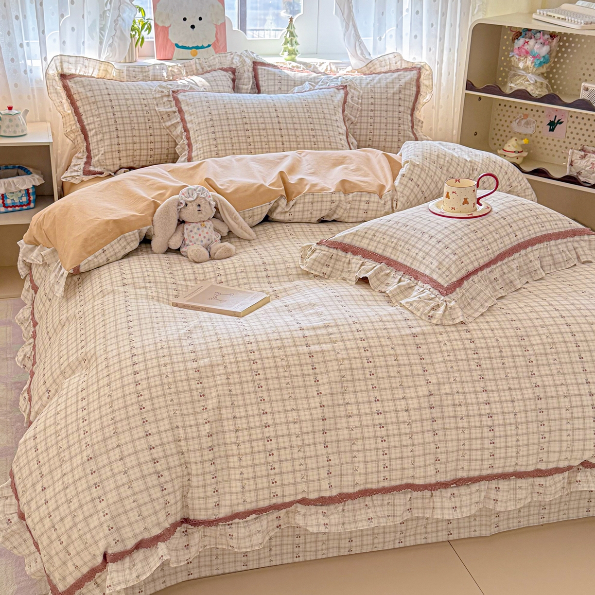 91家纺网 家纺一手货源 找家纺 眠屿家纺 2026新款40支全棉纯棉小清新法式花边款四件套 幽韵飘香