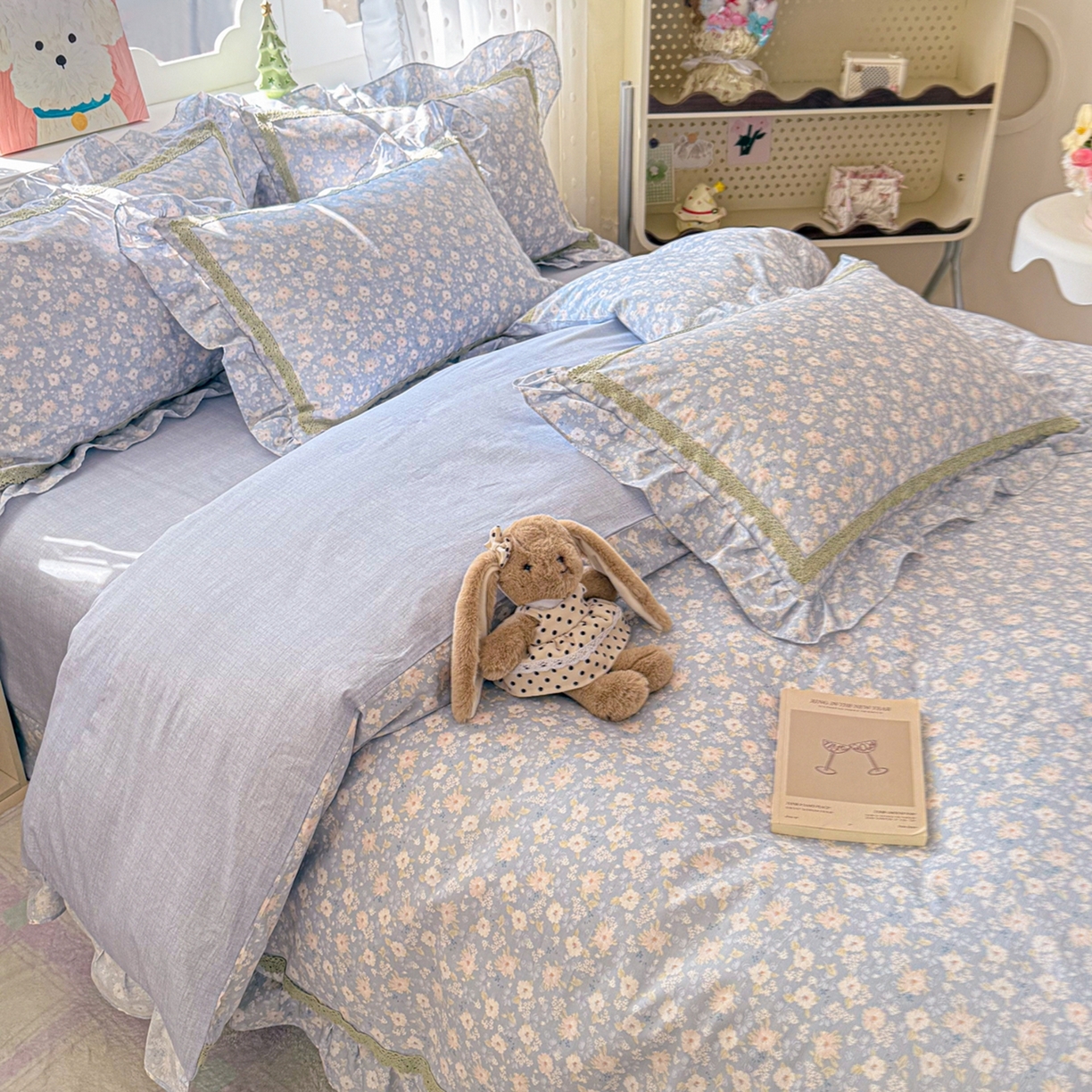 91家纺网 家纺一手货源 找家纺 眠屿家纺 2026新款40支全棉纯棉小清新法式花边款四件套 卡罗时光