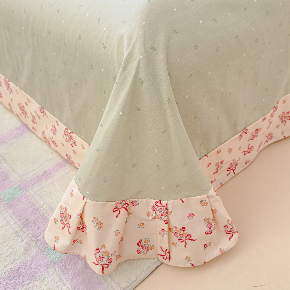 91家纺网 家纺一手货源 找家纺 眠屿家纺 2026新款40支全棉纯棉小清新法式花边款四件套 法式花园