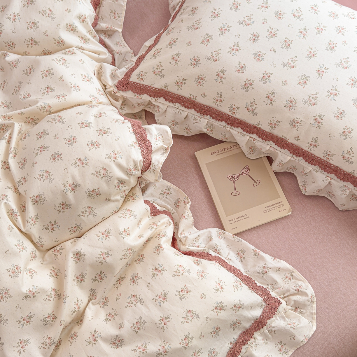 91家纺网 家纺一手货源 找家纺 眠屿家纺 2026新款40支全棉纯棉小清新法式花边款四件套 怡人香舍