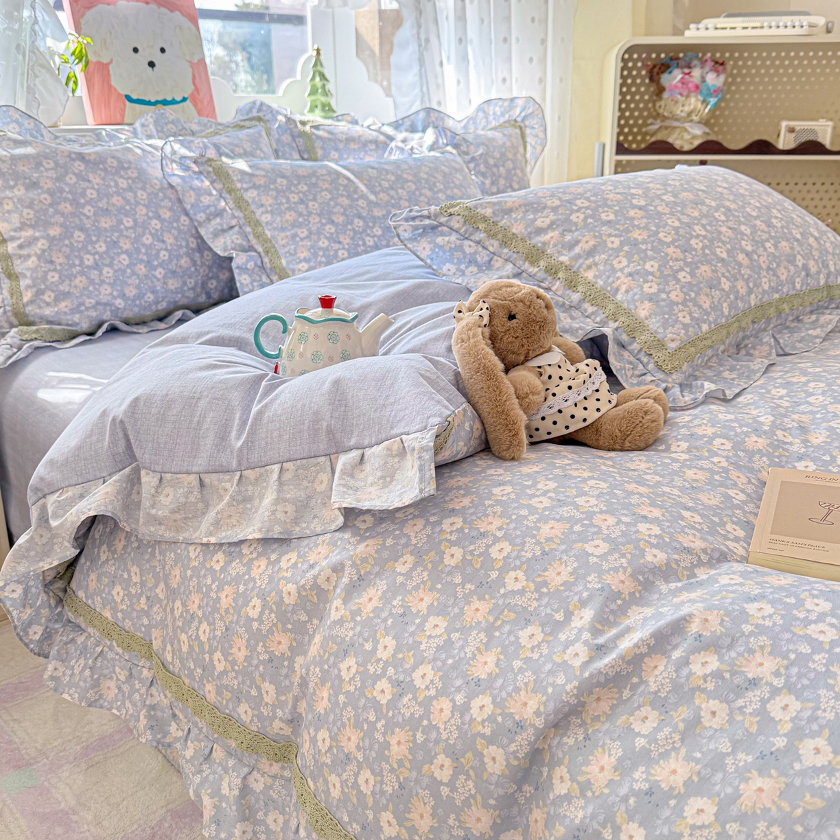 眠屿家纺 2026新款40支全棉纯棉小清新法式花边款四件套 卡罗时光