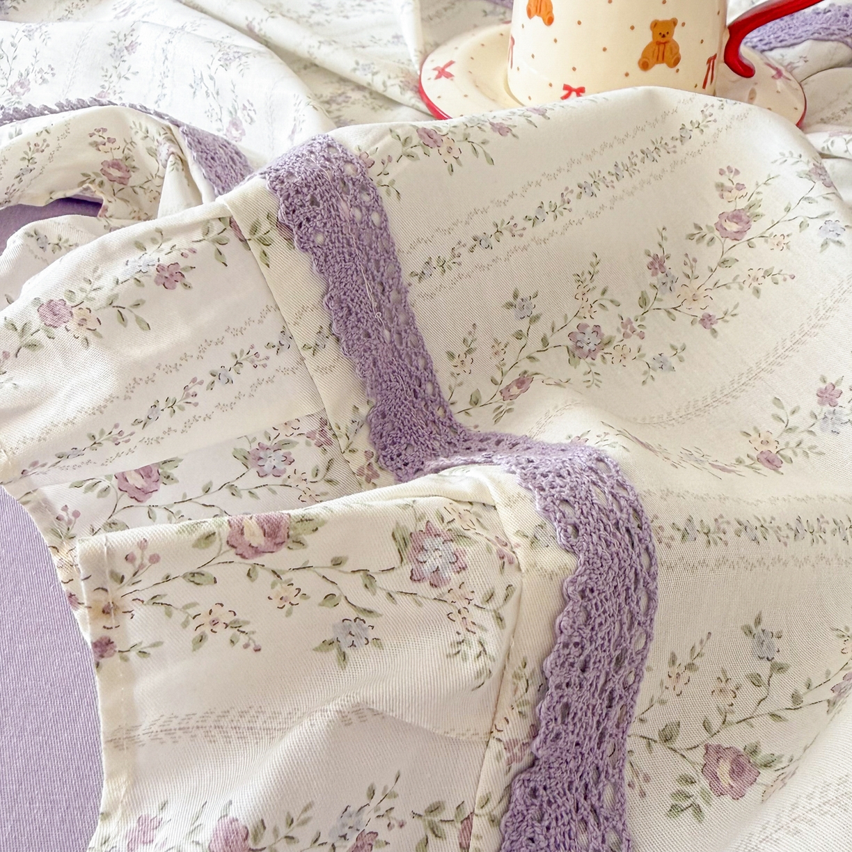 91家纺网 家纺一手货源 找家纺 眠屿家纺 2026新款40支全棉纯棉小清新法式花边款四件套 伊人飘香