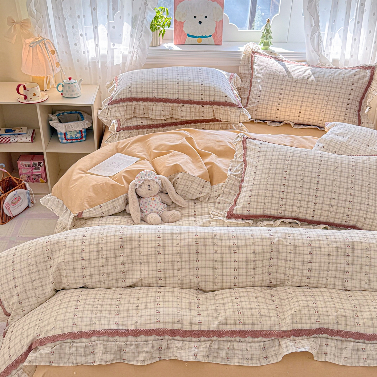 91家纺网 家纺一手货源 找家纺 眠屿家纺 2026新款40支全棉纯棉小清新法式花边款四件套 幽韵飘香