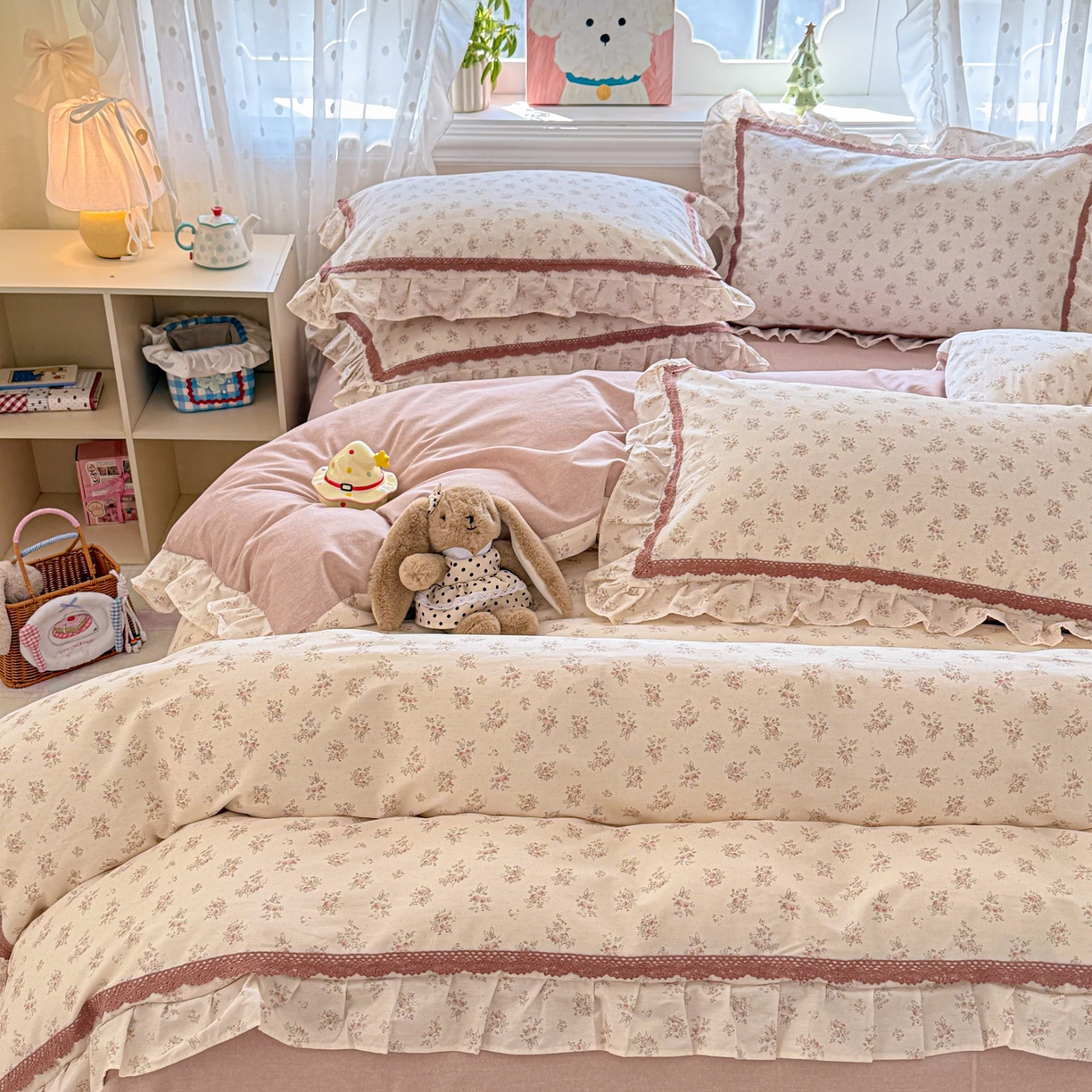 91家纺网 家纺一手货源 找家纺 眠屿家纺 2026新款40支全棉纯棉小清新法式花边款四件套 怡人香舍