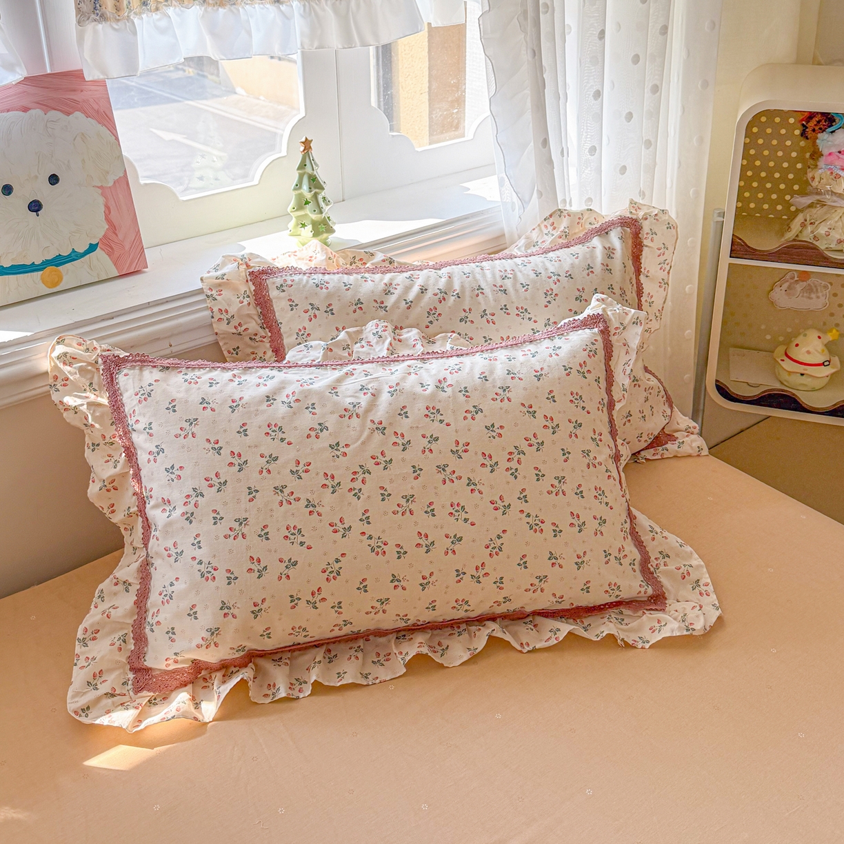 91家纺网 家纺一手货源 找家纺 眠屿家纺 2026新款40支全棉纯棉小清新法式花边款四件套 花资溢彩