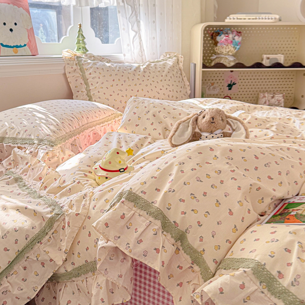 91家纺网 家纺一手货源 找家纺 眠屿家纺 2026新款40支全棉纯棉小清新法式花边款四件套 富贵香韵