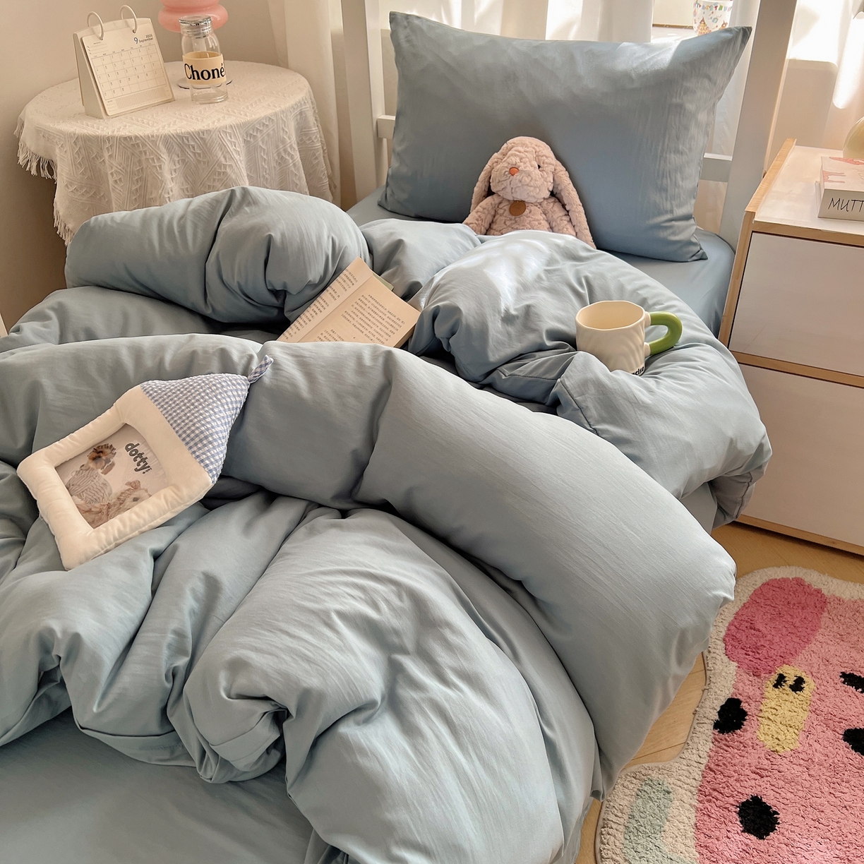 91家纺网 家纺一手货源 找家纺 缦绣阁家纺 2026新款亲肤水洗棉纯色四件套床单被罩被套单件学生宿舍上下铺单人三件套 纯色墨兰