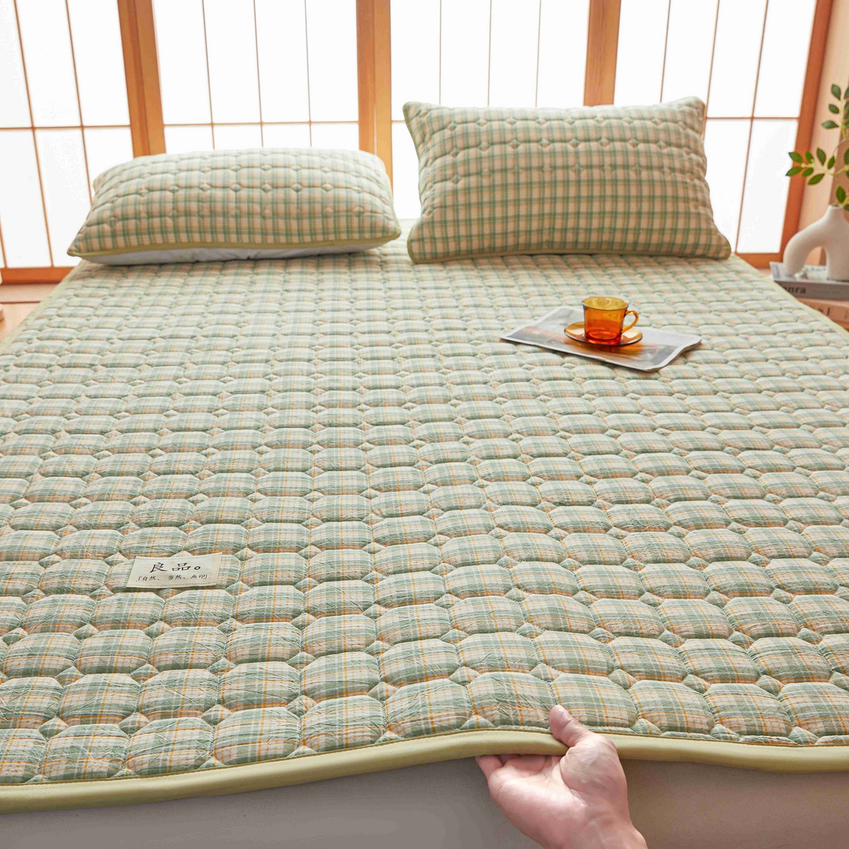 91家纺网 家纺一手货源 找家纺 曼陀罗 2026新款无印风新疆棉花床垫床护垫 青柠薄荷