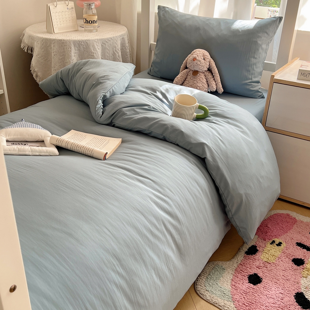 91家纺网 家纺一手货源 找家纺 缦绣阁家纺 2026新款亲肤水洗棉纯色四件套床单被罩被套单件学生宿舍上下铺单人三件套 纯色墨兰