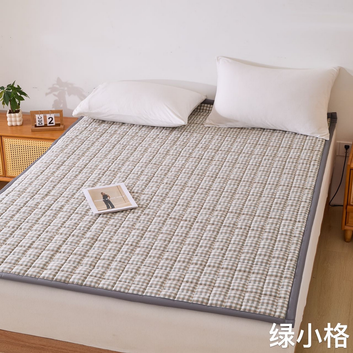 沁童儿童用品店 2026新款全棉纯棉水洗棉软垫 绿小格