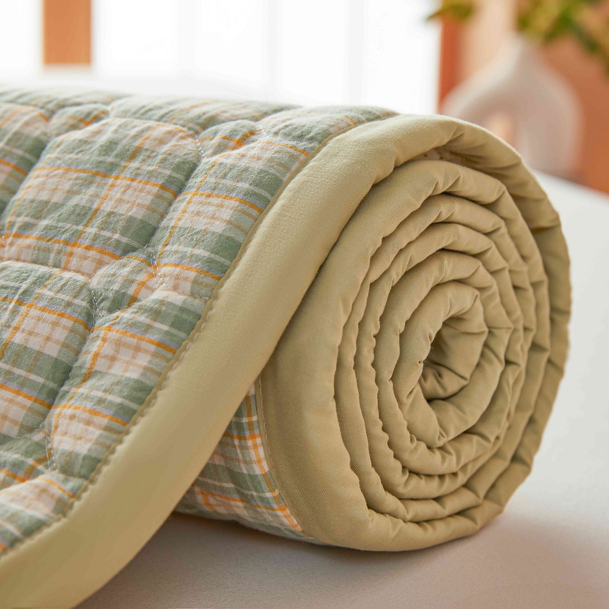 91家纺网 家纺一手货源 找家纺 曼陀罗 2026新款无印风新疆棉花床垫床护垫 青柠薄荷