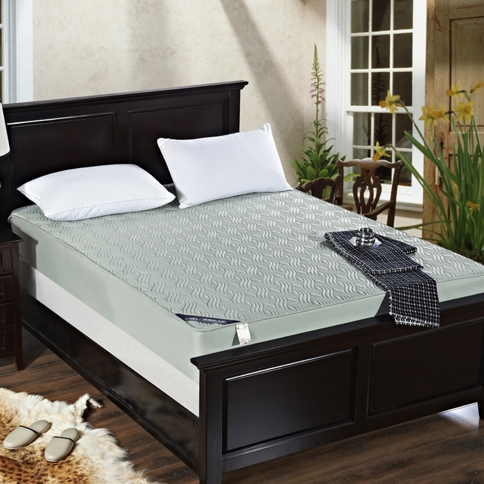 沁童儿童用品店 2026新款全棉纯棉绗绣夹棉花床笠单件单床笠 绿灰