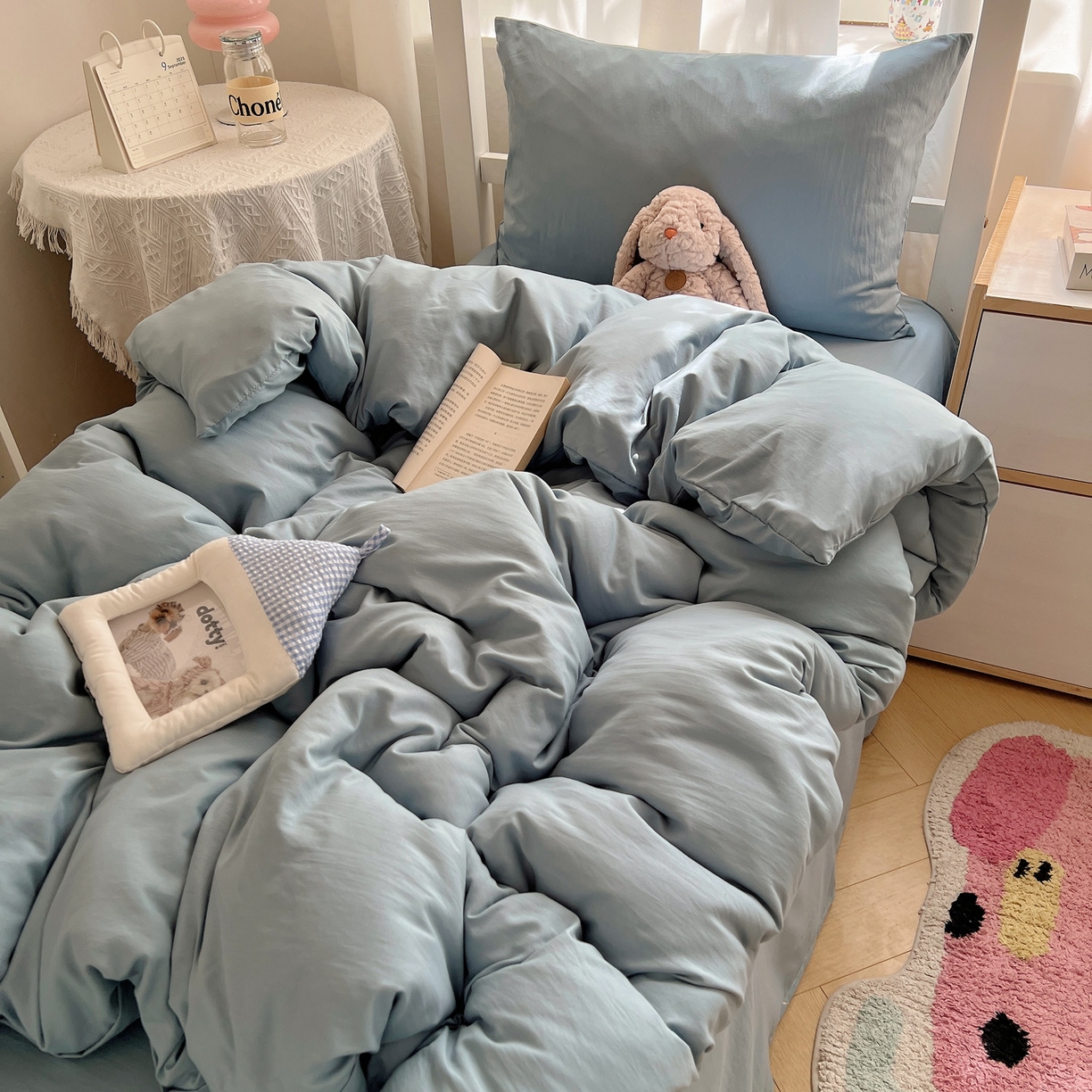 91家纺网 家纺一手货源 找家纺 缦绣阁家纺 2026新款亲肤水洗棉纯色四件套床单被罩被套单件学生宿舍上下铺单人三件套 纯色墨兰