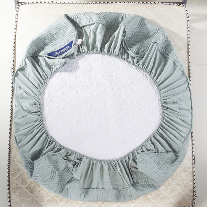 91家纺网 家纺一手货源 找家纺 沁童儿童用品店 2026新款全棉纯棉绗绣夹棉花床笠单件单床笠 绿灰