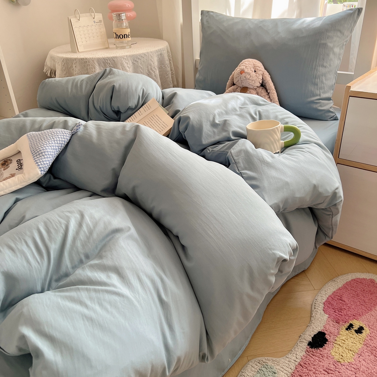 91家纺网 家纺一手货源 找家纺 缦绣阁家纺 2026新款亲肤水洗棉纯色四件套床单被罩被套单件学生宿舍上下铺单人三件套 纯色墨兰