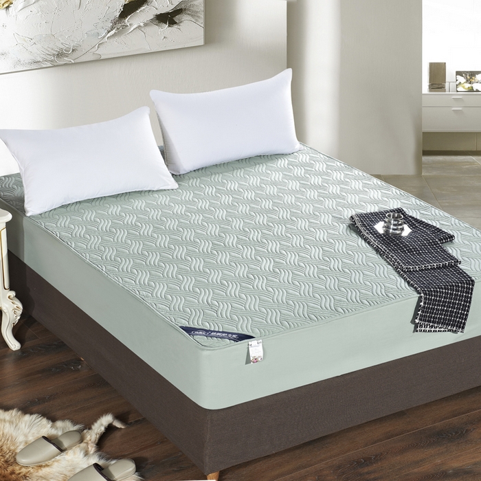 91家纺网 家纺一手货源 找家纺 沁童儿童用品店 2026新款全棉纯棉绗绣夹棉花床笠单件单床笠 绿灰