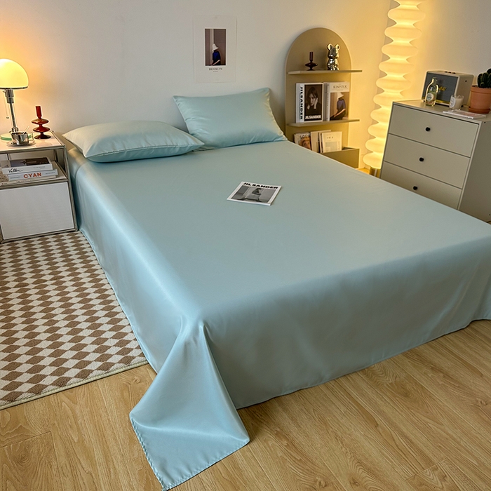 91家纺网 家纺一手货源 找家纺 缦绣阁家纺  2026新款夏季轻奢水洗冰丝四件套真丝简约纯色被罩被套学生宿舍三件套-洛可可系列 洛可可-碧湖兰