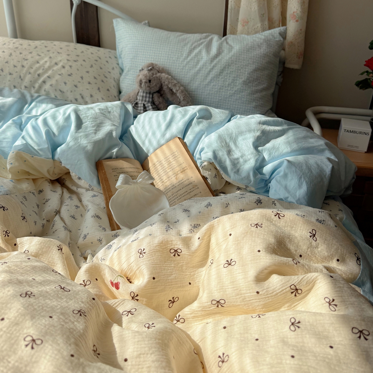 轻奢坊 2026春夏新款皱皱纱双层纱拼接复古四件套-集梦 集梦奶蓝