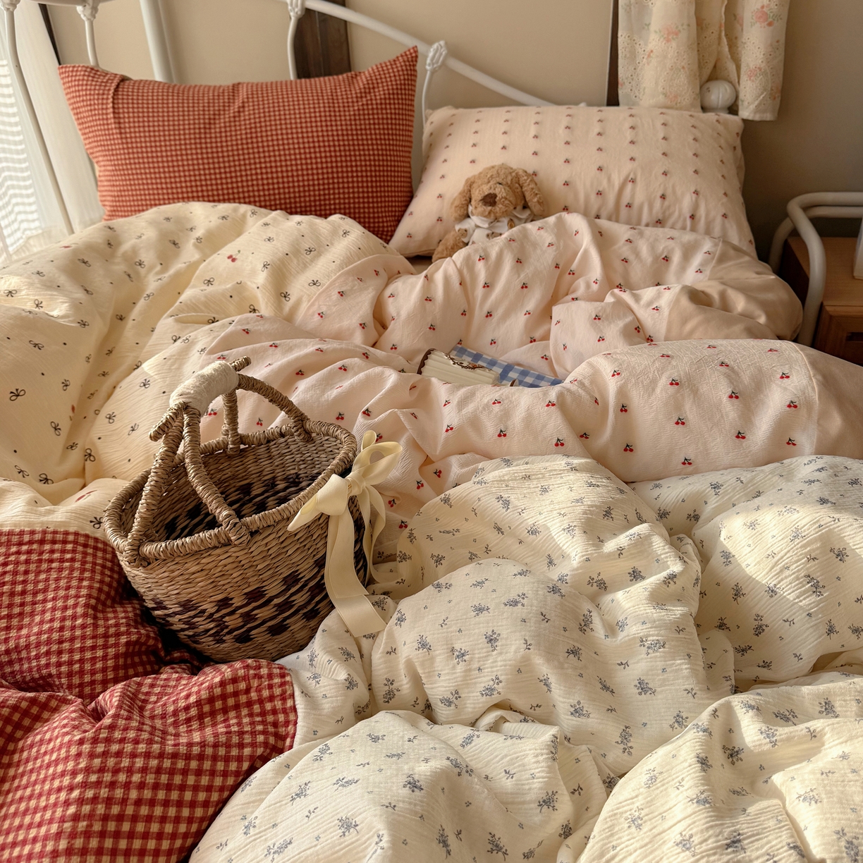 轻奢坊 2026春夏新款皱皱纱双层纱拼接复古四件套-集梦 集梦糖果