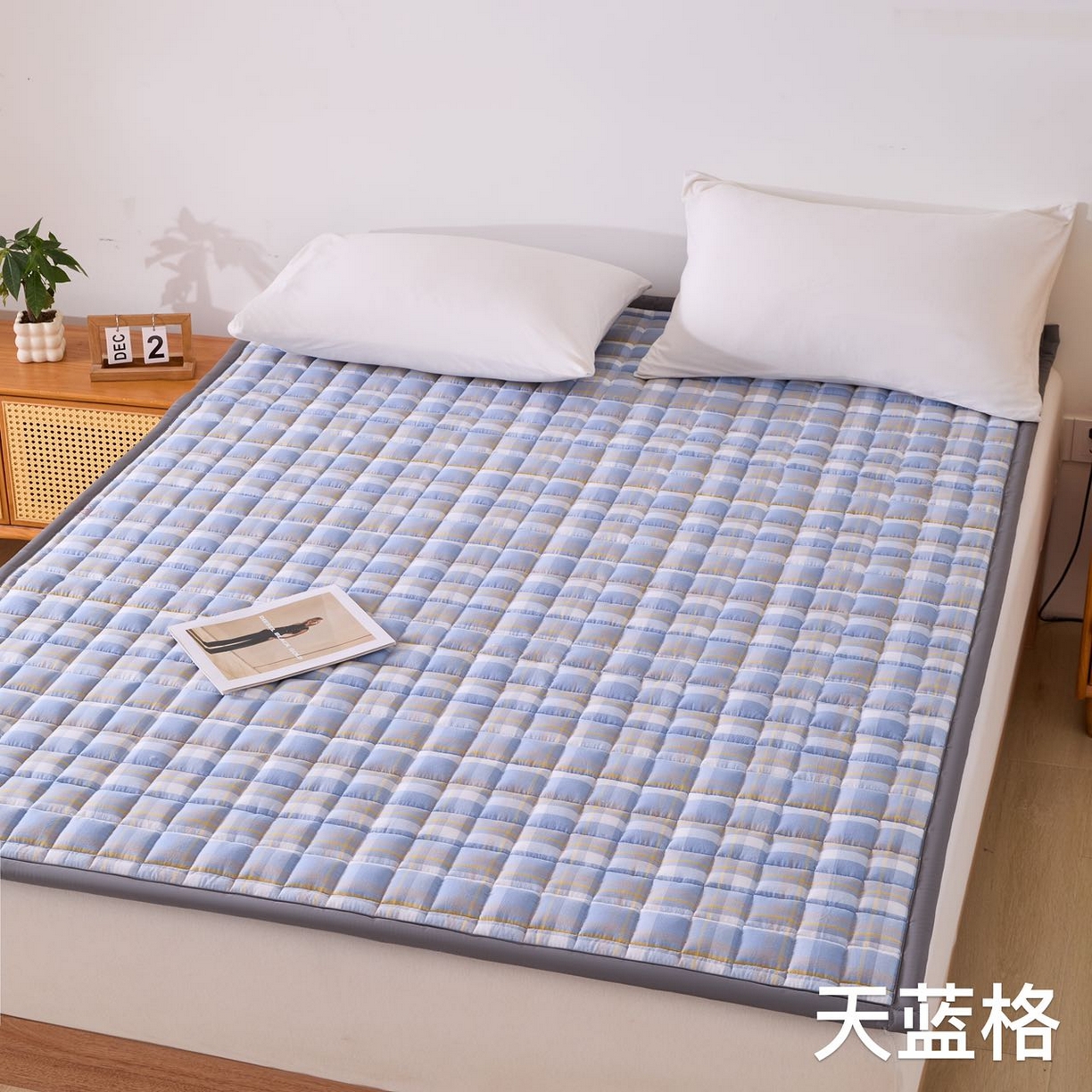 沁童儿童用品店 2026新款全棉纯棉水洗棉软垫 天蓝格