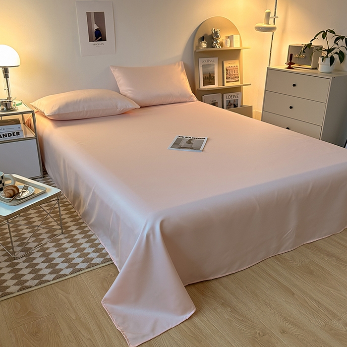 91家纺网 家纺一手货源 找家纺 缦绣阁家纺  2026新款夏季轻奢水洗冰丝四件套真丝简约纯色被罩被套学生宿舍三件套-洛可可系列 洛可可-纯粉