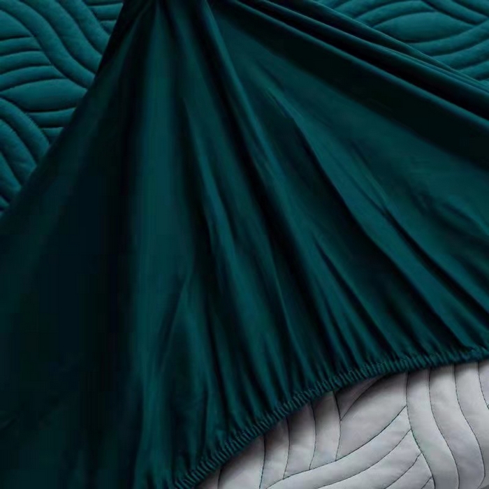 91家纺网 家纺一手货源 找家纺 沁童儿童用品店 2026新款全棉纯棉绗绣夹棉花床笠单件单床笠 深绿