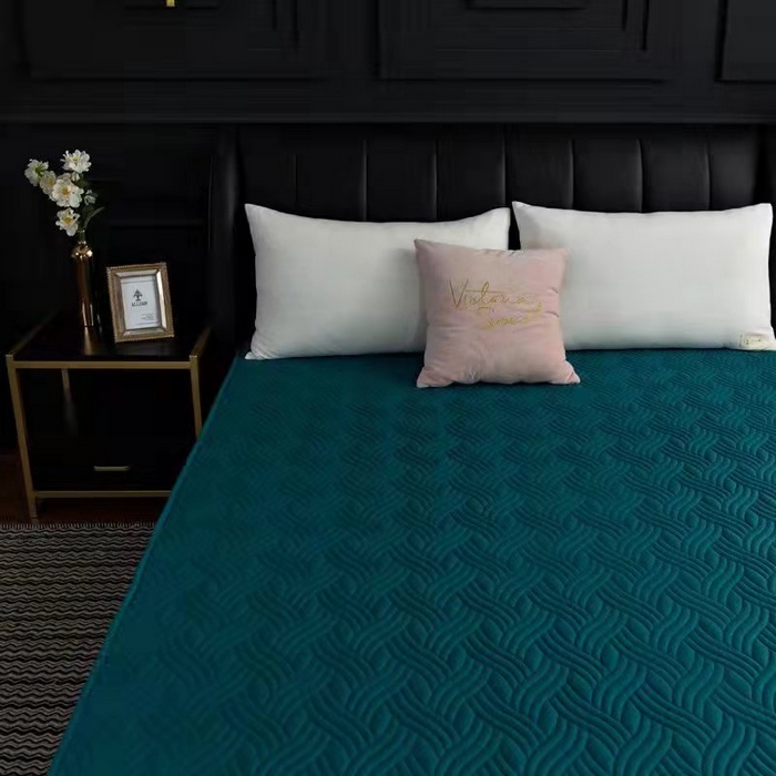 91家纺网 家纺一手货源 找家纺 沁童儿童用品店 2026新款全棉纯棉绗绣夹棉花床笠单件单床笠 深绿