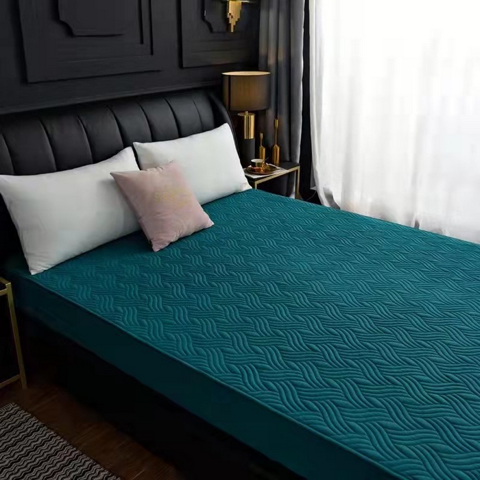 91家纺网 家纺一手货源 找家纺 沁童儿童用品店 2026新款全棉纯棉绗绣夹棉花床笠单件单床笠 深绿