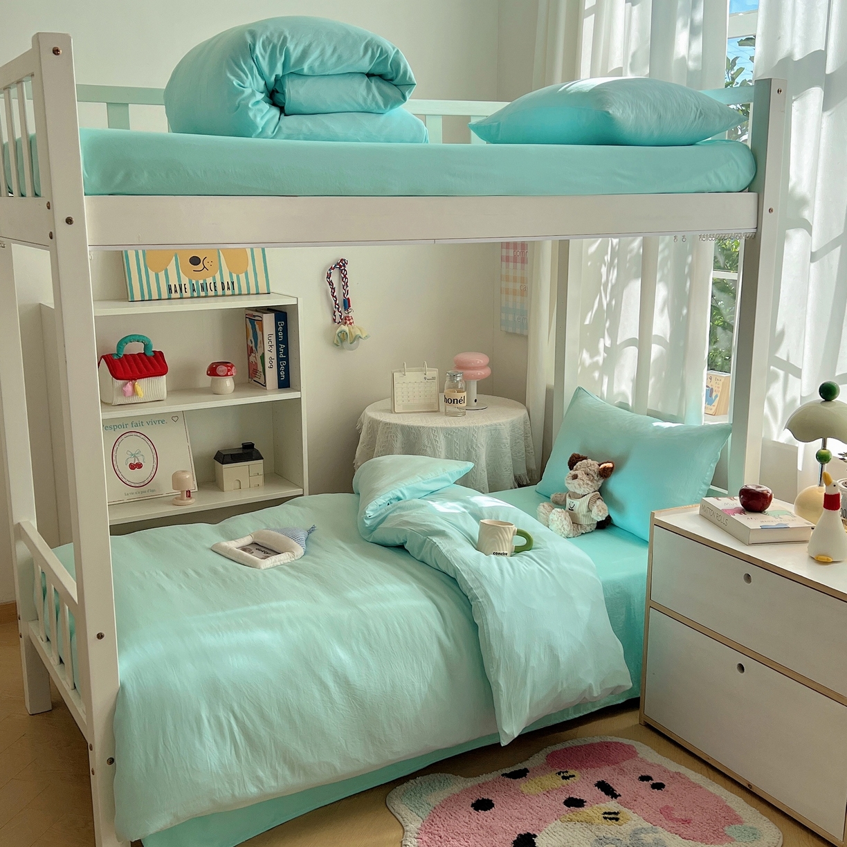 91家纺网 家纺一手货源 找家纺 缦绣阁家纺 2026新款亲肤水洗棉纯色四件套床单被罩被套单件学生宿舍上下铺单人三件套 纯色水绿