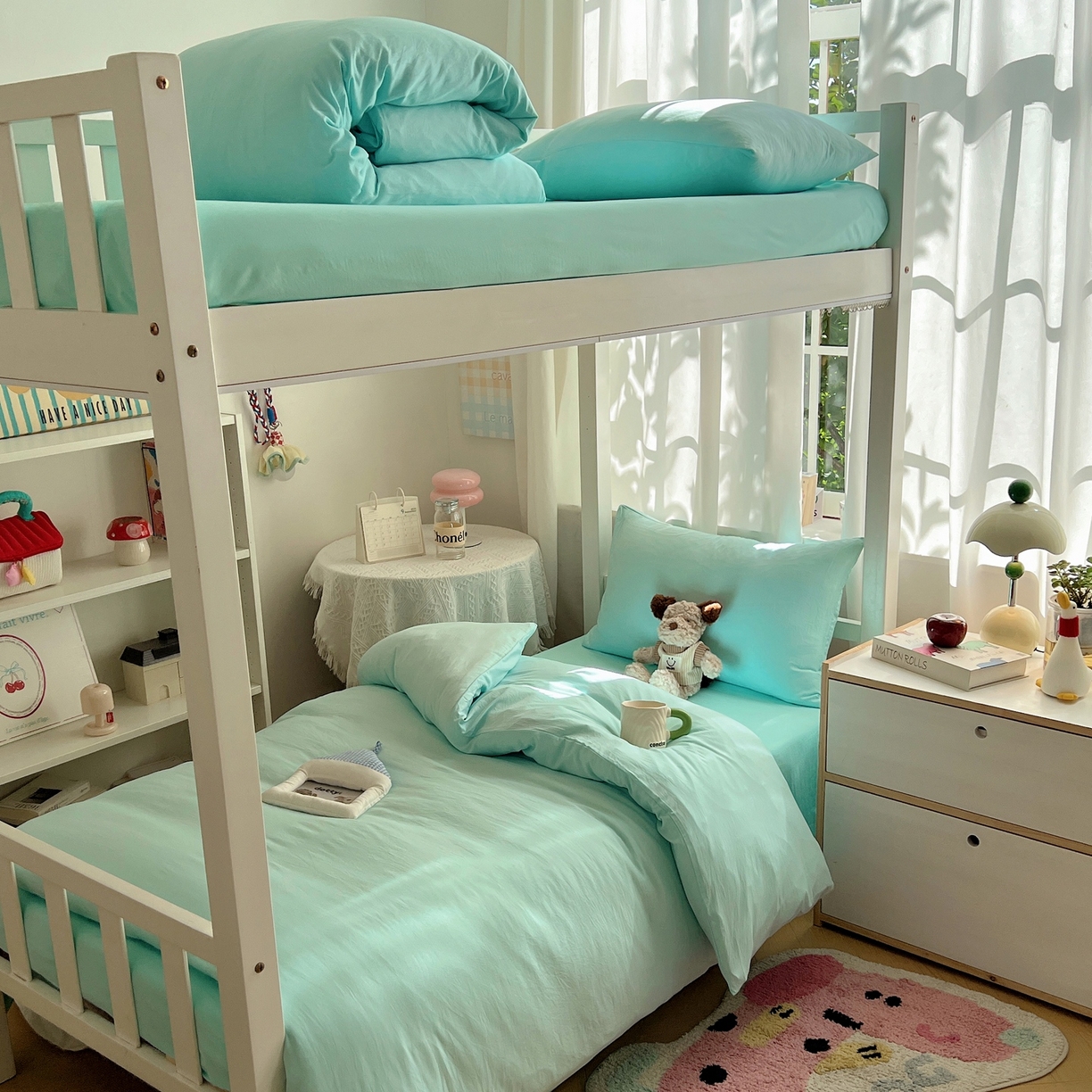 91家纺网 家纺一手货源 找家纺 缦绣阁家纺 2026新款亲肤水洗棉纯色四件套床单被罩被套单件学生宿舍上下铺单人三件套 纯色水绿