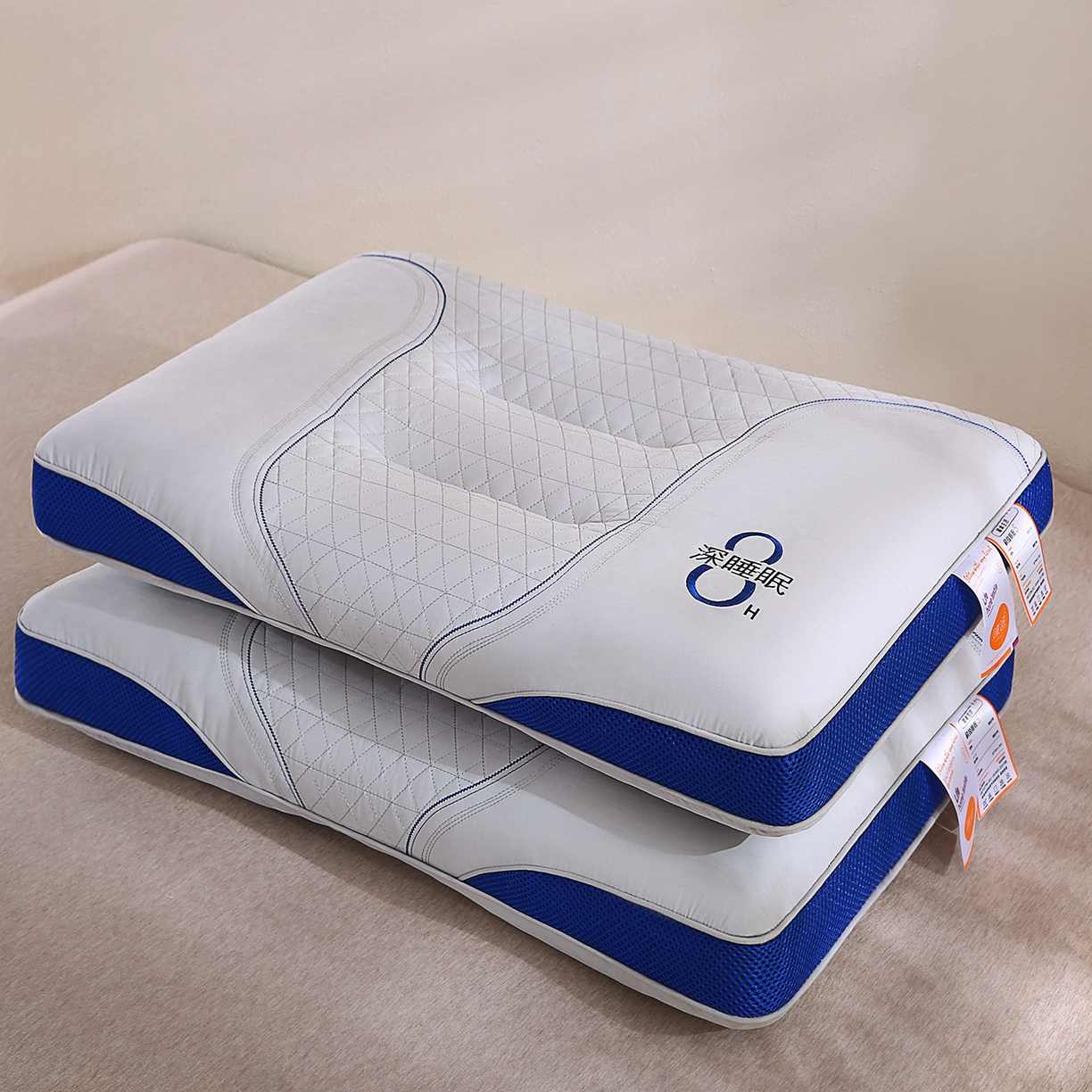 91家纺网 家纺一手货源 找家纺 （总）橘夏家纺 2026新款8小时深睡眠刺绣款枕芯 立体分区透气家用助眠枕头芯