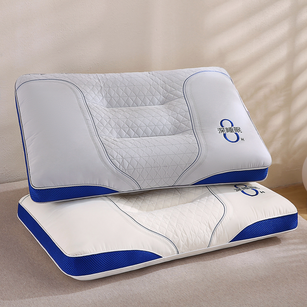 91家纺网 家纺一手货源 找家纺 （总）橘夏家纺 2026新款8小时深睡眠刺绣款枕芯 立体分区透气家用助眠枕头芯