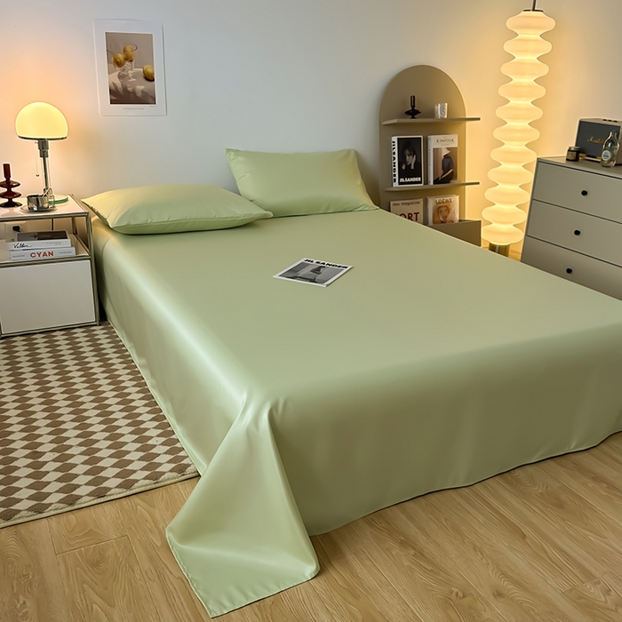 91家纺网 家纺一手货源 找家纺 缦绣阁家纺  2026新款夏季轻奢水洗冰丝四件套真丝简约纯色被罩被套学生宿舍三件套-洛可可系列 洛可可-纯果绿