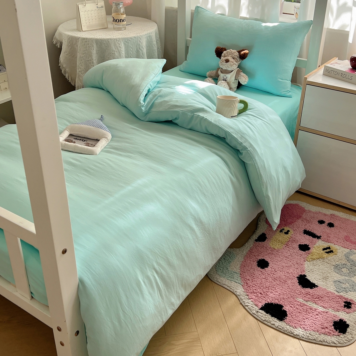 91家纺网 家纺一手货源 找家纺 缦绣阁家纺 2026新款亲肤水洗棉纯色四件套床单被罩被套单件学生宿舍上下铺单人三件套 纯色水绿