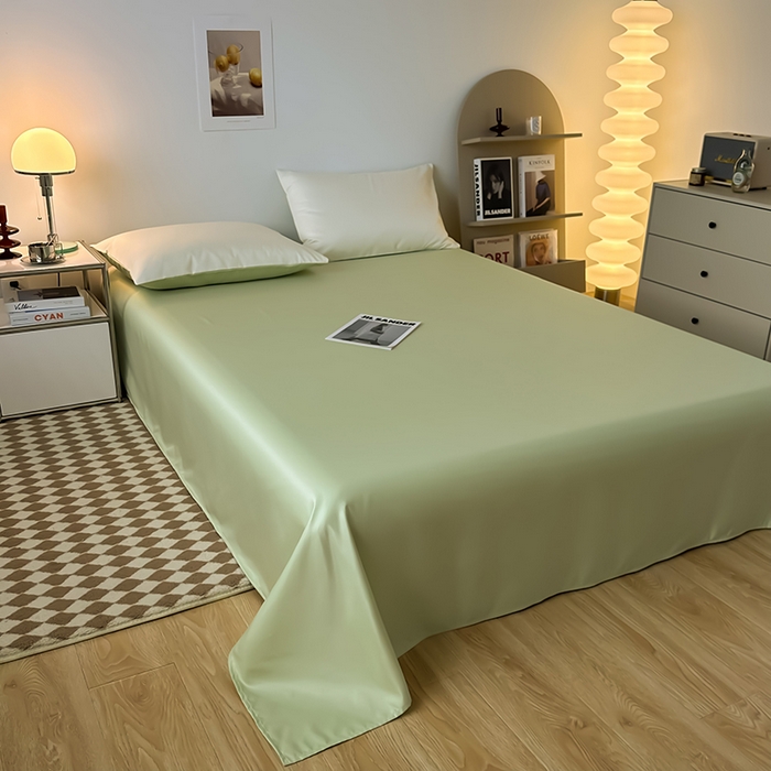 91家纺网 家纺一手货源 找家纺 缦绣阁家纺  2026新款夏季轻奢水洗冰丝四件套真丝简约纯色被罩被套学生宿舍三件套-洛可可系列 洛可可-纯果绿