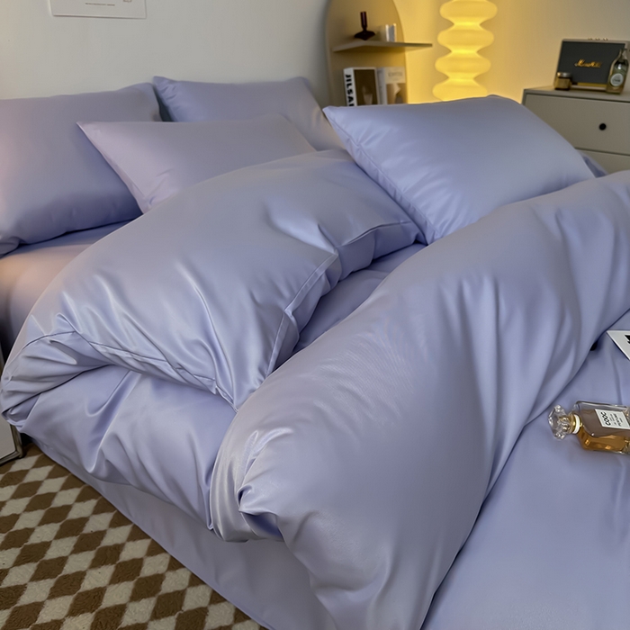 缦绣阁家纺  2026新款夏季轻奢水洗冰丝四件套真丝简约纯色被罩被套学生宿舍三件套-洛可可系列 洛可可-淡雅紫