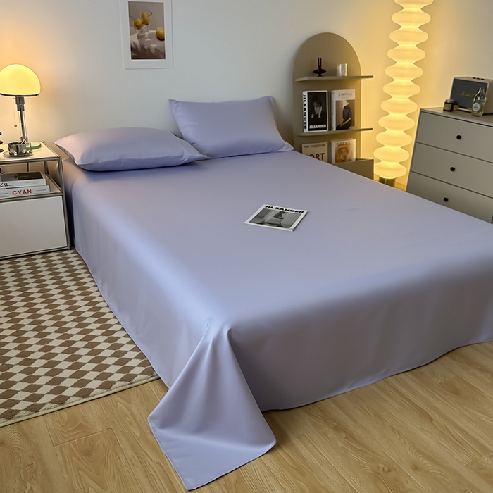 91家纺网 家纺一手货源 找家纺 缦绣阁家纺  2026新款夏季轻奢水洗冰丝四件套真丝简约纯色被罩被套学生宿舍三件套-洛可可系列 洛可可-淡雅紫