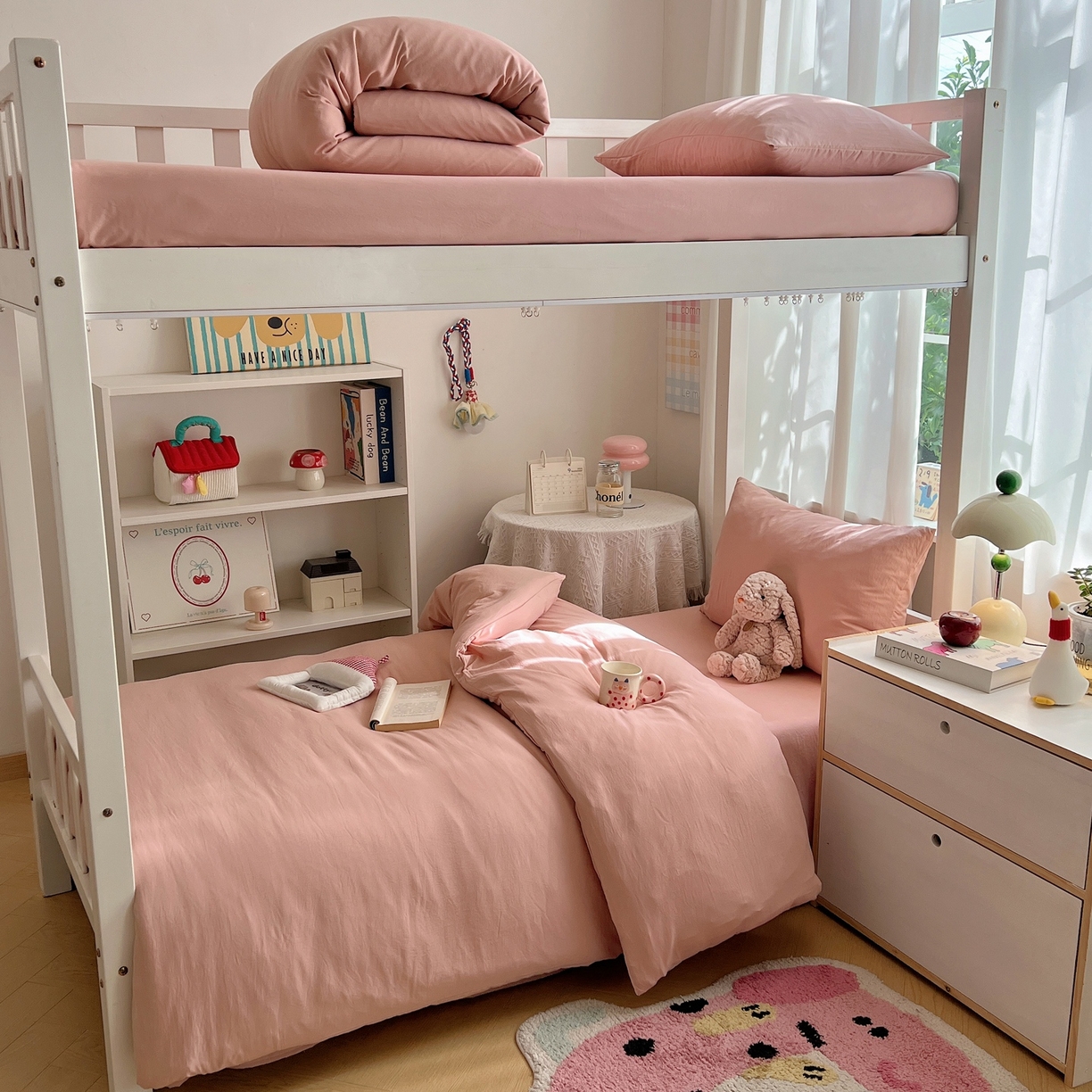 91家纺网 家纺一手货源 找家纺 缦绣阁家纺 2026新款亲肤水洗棉纯色四件套床单被罩被套单件学生宿舍上下铺单人三件套 纯色桃粉