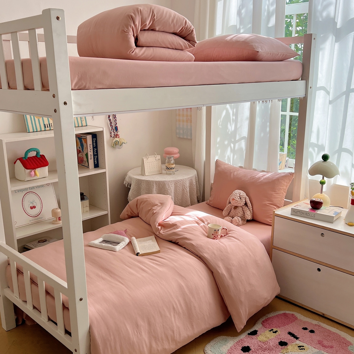 91家纺网 家纺一手货源 找家纺 缦绣阁家纺 2026新款亲肤水洗棉纯色四件套床单被罩被套单件学生宿舍上下铺单人三件套 纯色桃粉