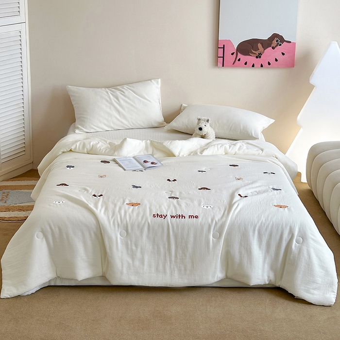 91家纺网 家纺一手货源 找家纺 （总）一加一 2026新款全棉双层纱刺绣大豆夏被-棉纱萌趣