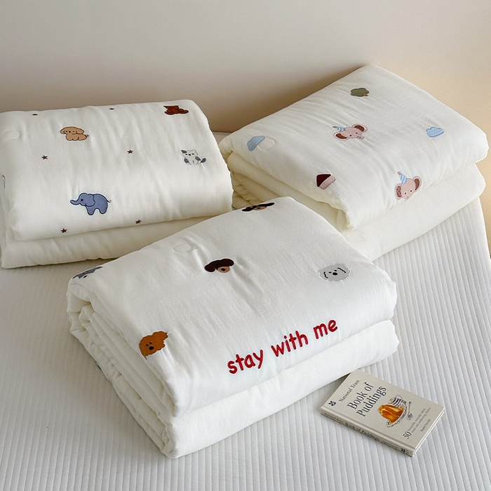 91家纺网 家纺一手货源 找家纺 （总）一加一 2026新款全棉双层纱刺绣大豆夏被-棉纱萌趣