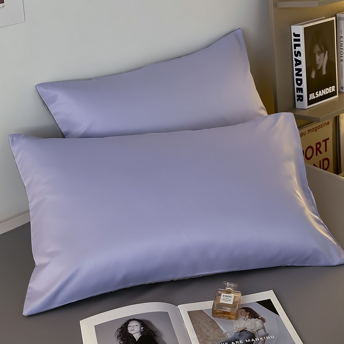 91家纺网 家纺一手货源 找家纺 缦绣阁家纺  2026新款夏季轻奢水洗冰丝四件套真丝简约纯色被罩被套学生宿舍三件套-洛可可系列 洛可可-淡雅紫+浅灰