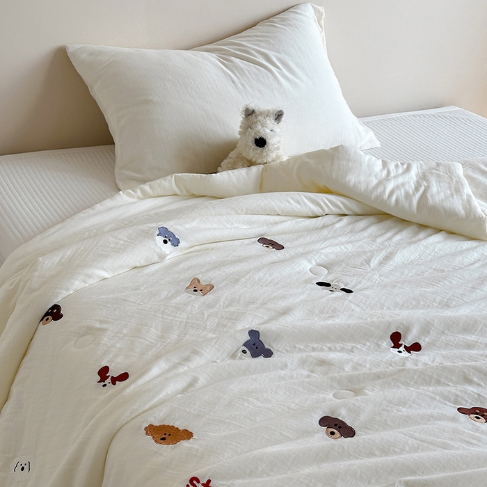 91家纺网 家纺一手货源 找家纺 （总）一加一 2026新款全棉双层纱刺绣大豆夏被-棉纱萌趣