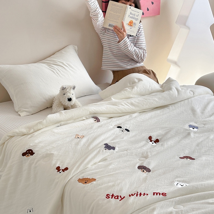 91家纺网 家纺一手货源 找家纺 （总）一加一 2026新款全棉双层纱刺绣大豆夏被-棉纱萌趣