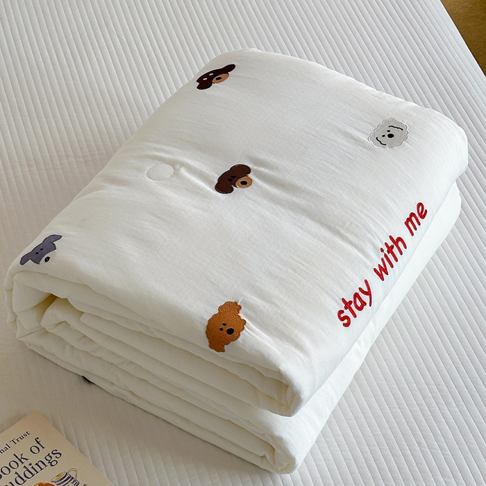 91家纺网 家纺一手货源 找家纺 （总）一加一 2026新款全棉双层纱刺绣大豆夏被-棉纱萌趣